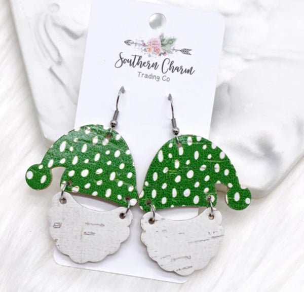Green Doodle Dot Santa Earrings
