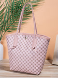 Pink and Tan Checkered Bucket Bag