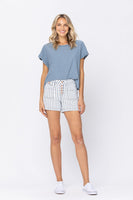 Judy Blue Button Fly Striped High Rise Shorts