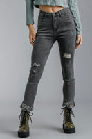 Umgee Black Fringe Hem High Rise Skinny Jeans