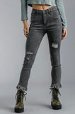 Umgee Black Fringe Hem High Rise Skinny Jeans