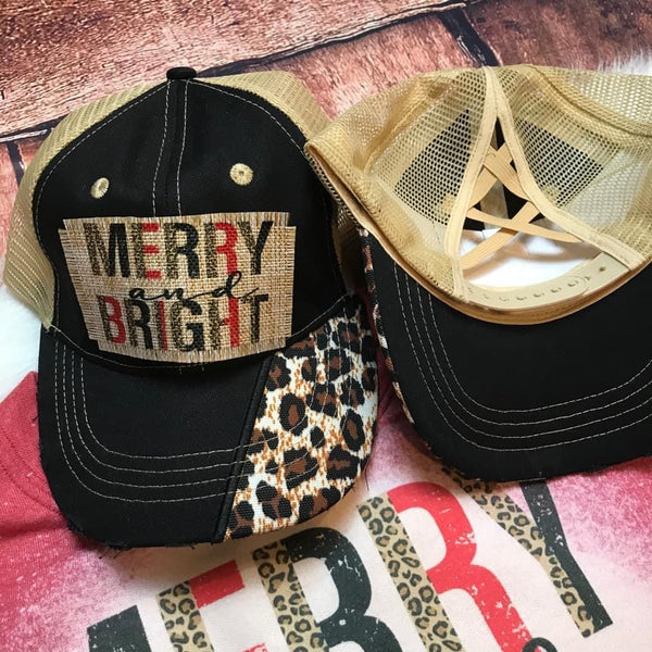 Merry and Bright Leopard Patch Ponytail Hat