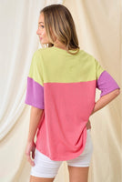 Lime Purple and Coral Ribbed Colorblock Top