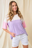 Ivory Pink and Lavender Ribbed Colorblock Top