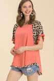 Coral Leopard Sleeve Top